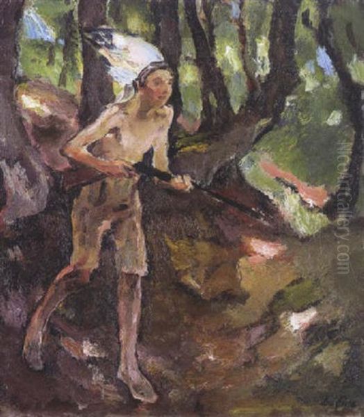 Helmut Als Indianer Ii Oil Painting by Leo Putz