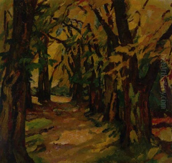 Herbstlicher Waldweg (im Park Von Schlos Seefeld) Oil Painting by Leo Putz