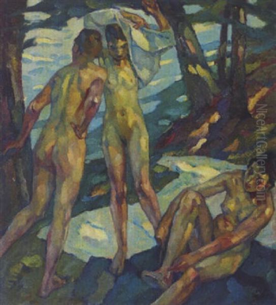 Die Badenden Oil Painting by Leo Putz