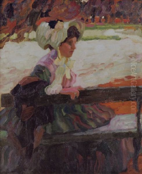 Dame In Park Oil Painting by Leo Putz