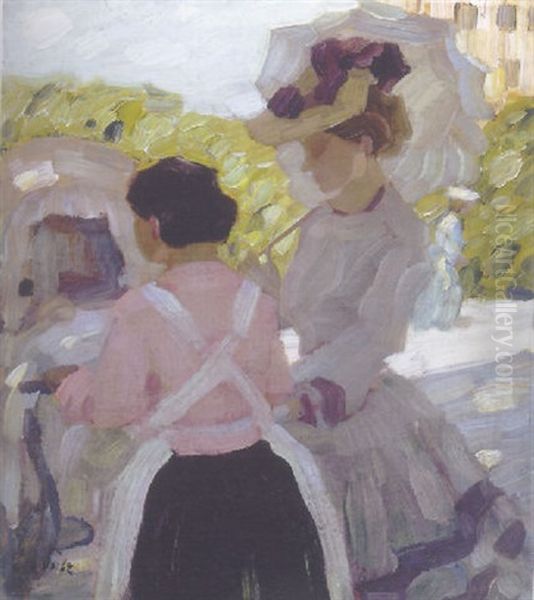 Spaziergang Mit Kinderwagen Oil Painting by Leo Putz