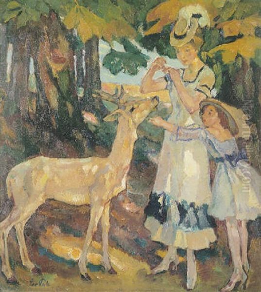 Das Zahme Reh Oil Painting by Leo Putz