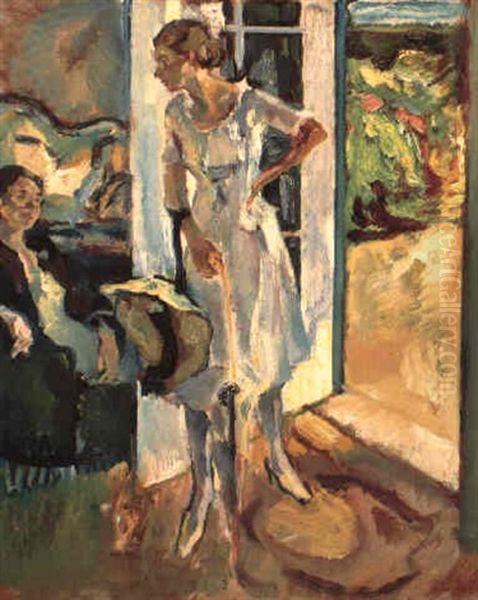 Magda Vor Der Ateliertur Oil Painting by Leo Putz