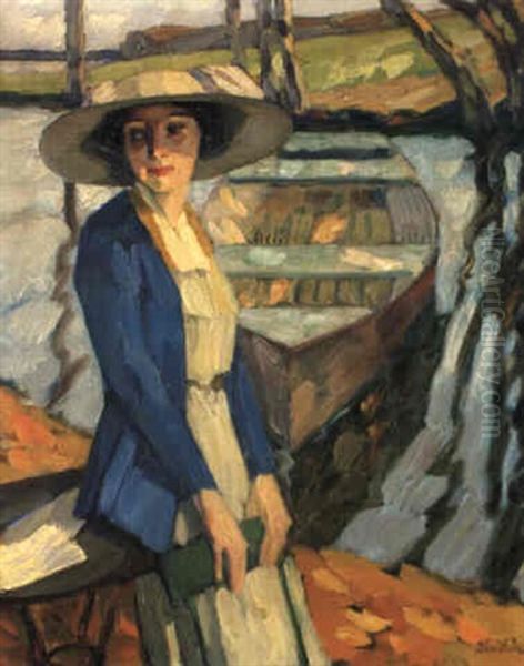 Frau In Sommerkleid (frieda Blell) Oil Painting by Leo Putz