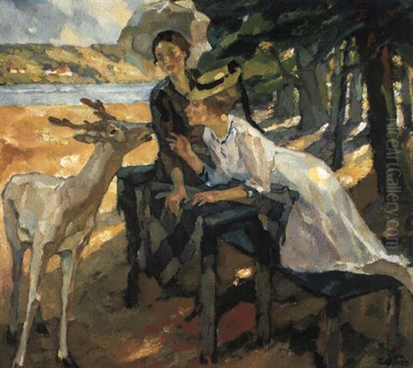 Das Zahme Reh Oil Painting by Leo Putz