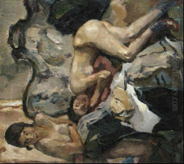 Zwei Weibliche Akte In Interieur Oil Painting by Leo Putz