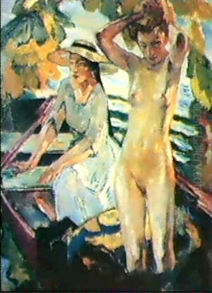 Zwei Madchen Im Boot Oil Painting by Leo Putz