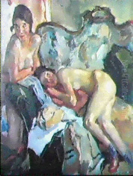 Zwei Akte Am Sofa Oil Painting by Leo Putz