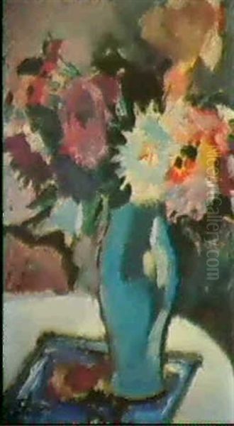 Blumen In Blauer Vase Oil Painting by Leo Putz