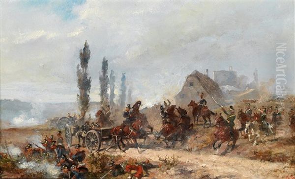 Battle Scene Oil Painting by Ludwig Putz