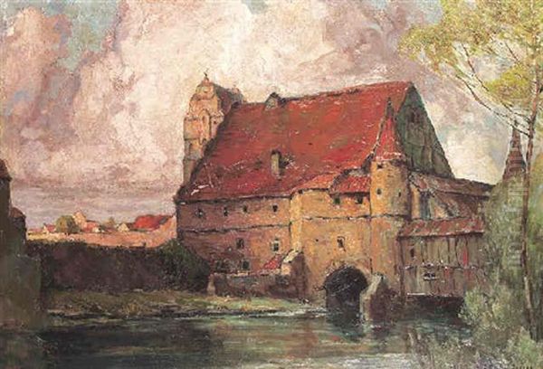 Die Alte Stadtmuhle In Dinkelsbuhl Oil Painting by Heinrich Putzhofen-Esters