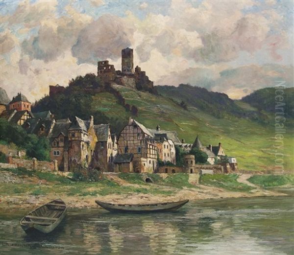 Village At The Castle Ruin Oil Painting by Paul Puetzhofen-Hambuechen