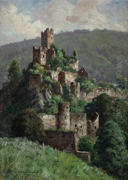 Die Niederburg Bei Manderscheid In Der Eifel Oil Painting by Paul Puetzhofen-Hambuechen