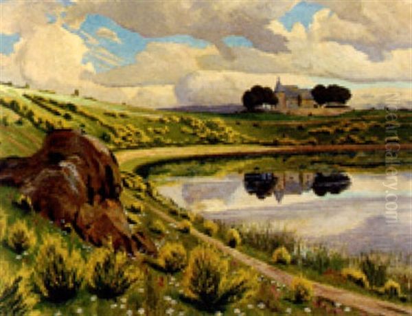 Eifellandschaft Mit Maar Und Kapelle Auf Einem Hugel Oil Painting by Paul Puetzhofen-Hambuechen