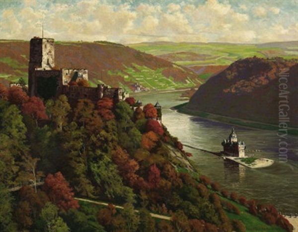 Spatsommertag Am Rhein Bei Kaub Oil Painting by Paul Puetzhofen-Hambuechen