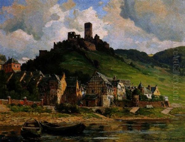 Burgruine Uber Alter Stadt Am Rhein- Godesberg Oder Beilstein An Der Mosel Oil Painting by Paul Puetzhofen-Hambuechen