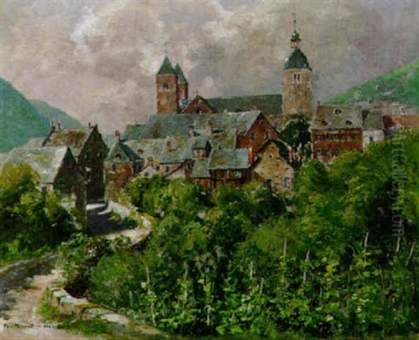 Blick Auf Karden An Der Mosel Mit Der Stiftskirche St. Castor Oil Painting by Paul Puetzhofen-Hambuechen