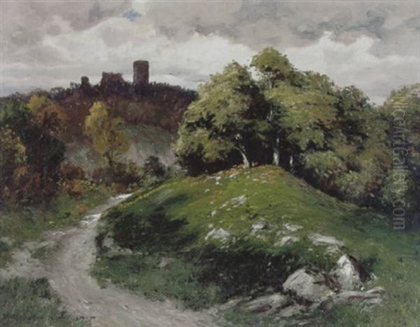 Heuvelachtig Landschap Met Ruine In De Eiffel Oil Painting by Paul Puetzhofen-Hambuechen