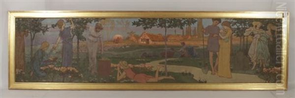 Unfinished Pastoral Scene Oil Painting by Pierre Puvis de Chavannes