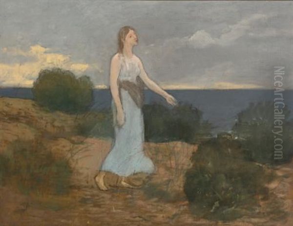 La Fee Aux Greves (fairy Of The Strand Or Young Woman Walking Along The Shore) Oil Painting by Pierre Puvis de Chavannes