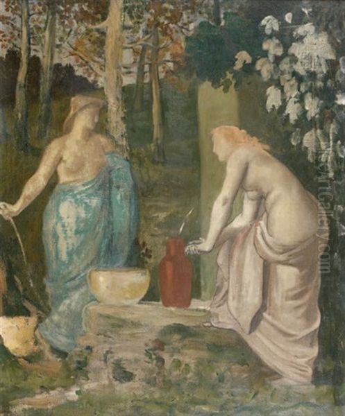 Jeune Fille A La Fontaine Ou La Source (prepatory Sketch) Oil Painting by Pierre Puvis de Chavannes