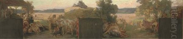 A Study For The Bountiful Harvest (in Collab. W/victor Koos) Oil Painting by Pierre Puvis de Chavannes