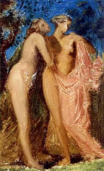 Two Nudes In A Forest Oil Painting by Pierre Puvis de Chavannes