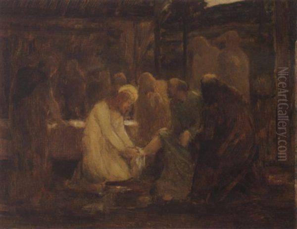 Jesus Lavant Les Pieds D'un Pauvre by Pierre Puvis de Chavannes