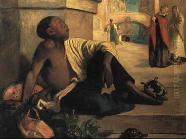 Petit Nsgre, Marchand De Tortues A Venise Oil Painting by Pierre Puvis de Chavannes