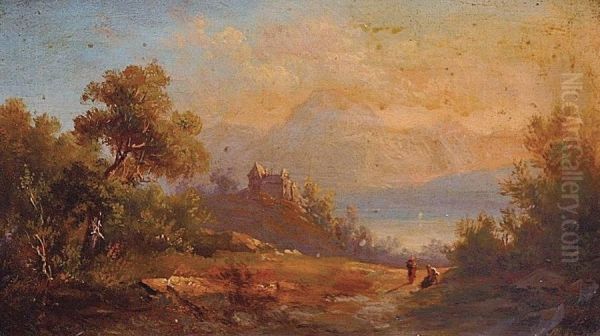 A Castle In A Mountainous Landscape Oil Painting by Johann Friedrich Bolt