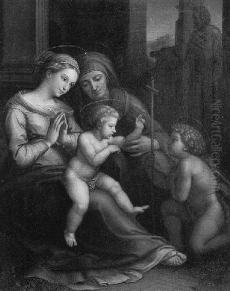 De Heilige Familie: Christus, Maria, St. Elisabeth En Johannes De Doper Oil Painting by Louis Francois Gerard van der Puyl