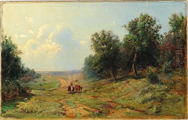 Open Landscape With Cows Returning Home Oil Painting by Pardo Puzyrevski