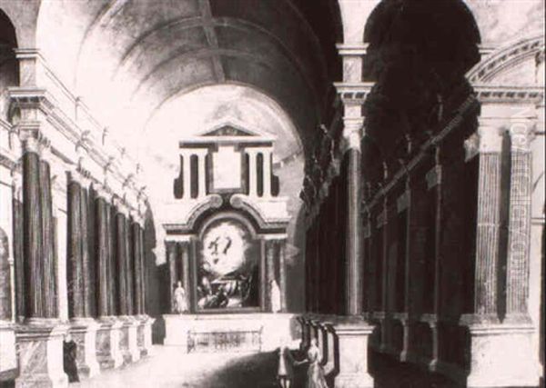 Figures In A Cathedral Interior Oil Painting by Thomas Pybourne