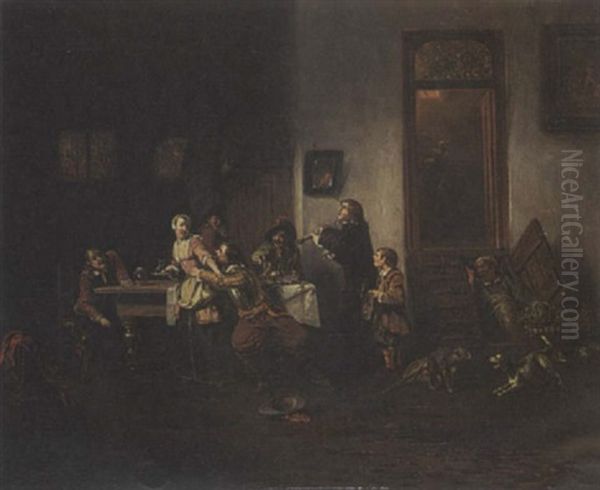 Figures In A Tavern Oil Painting by Jan van der Pyl