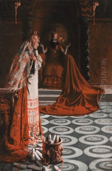 Solomon Answering The Questions Of The Queen Oil Painting by Howard Pyle