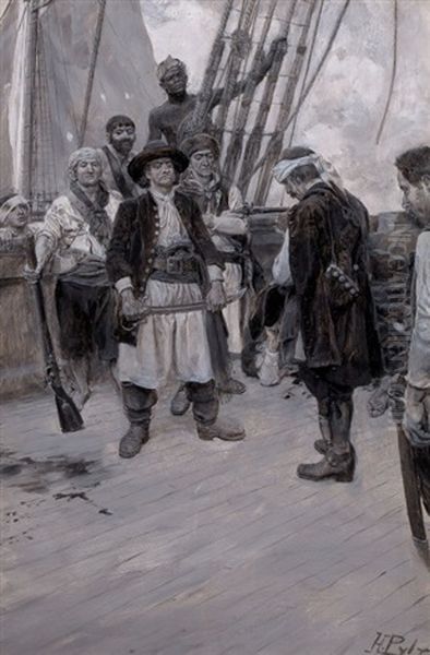 Again, My Captain (pirates), New York Colonial Privateers, Harper's New Monthly Magazine Illustration Oil Painting by Howard Pyle