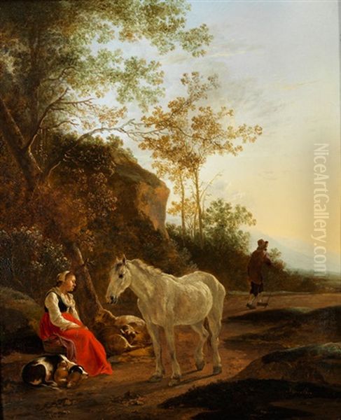 Landschaft Mit Figuren Und Pferd Oil Painting by Adam Pynacker