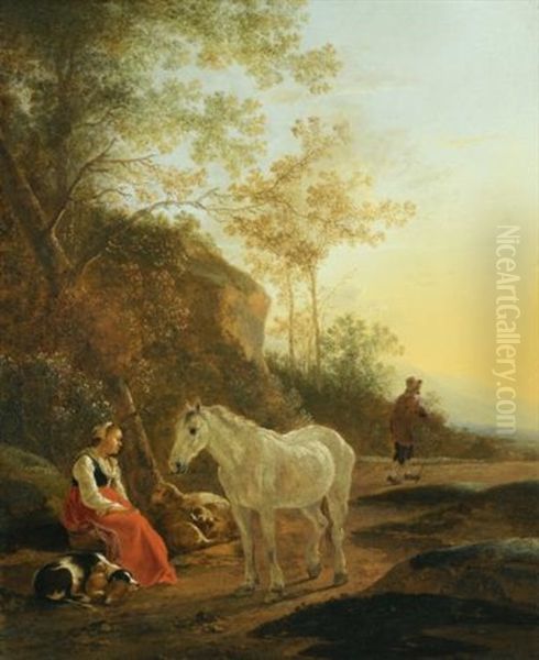 Landscape With A Shepherdess And A White Horse Oil Painting by Adam Pynacker