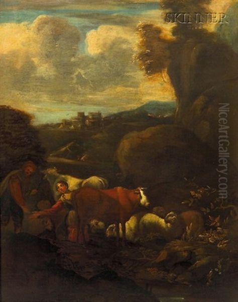 Herders And Livestock Oil Painting by Adam Pynacker