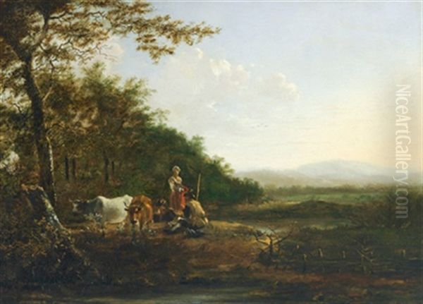 Hirtenszene In Einer Bewaldeten Landschaft Oil Painting by Adam Pynacker