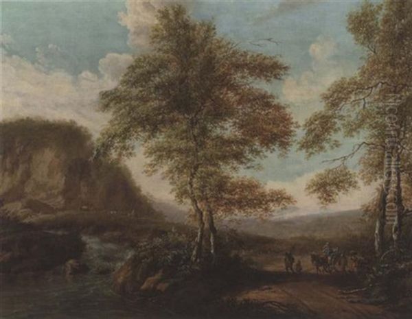 Baumlandschaft Mit Heimkehrenden Bauern Und Hirten Mit Vieh Oil Painting by Adam Pynacker