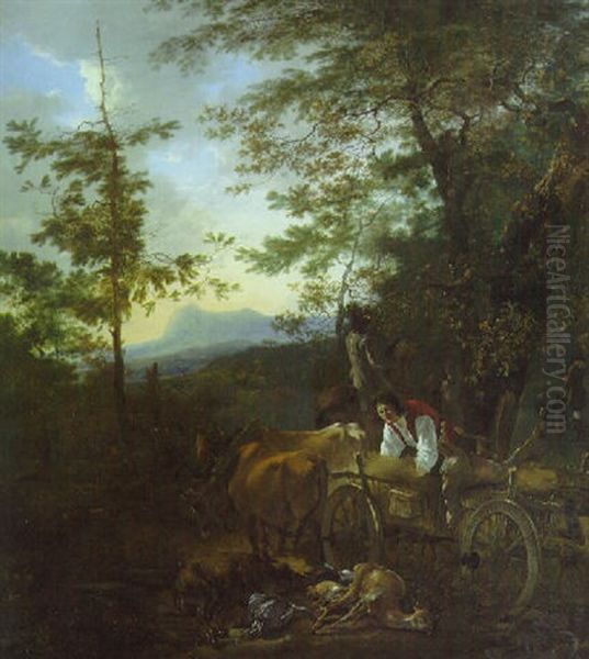 An Italianate Landscape: The Return From The Chase Oil Painting by Adam Pynacker