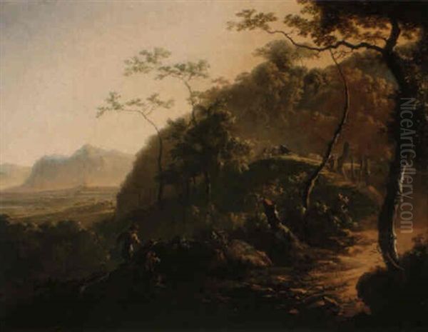 Italianate Landscape With Figures Oil Painting by Adam Pynacker