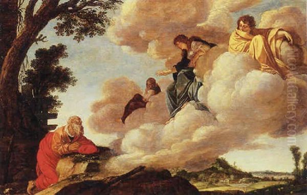 Abraham And The Three Angels Oil Painting by Jacob Symonsz Pynas