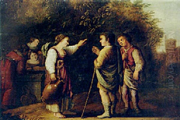 Eliezer And Rebecca At The Well Oil Painting by Jacob Symonsz Pynas