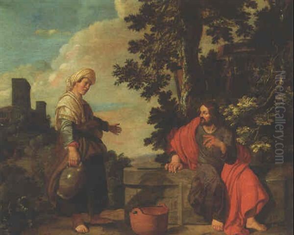 Christ And The Woman Of Samaria Oil Painting by Jacob Symonsz Pynas