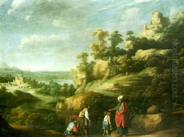 An Extensive Wooded Landscape With David Anointed By Samuel Oil Painting by Jacob Symonsz Pynas