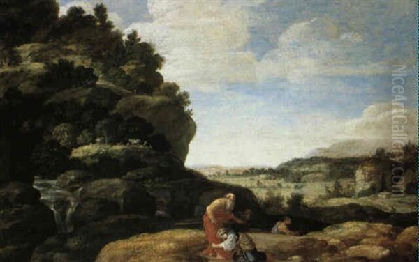 Paesaggio Con Scena Biblica Oil Painting by Jacob Symonsz Pynas