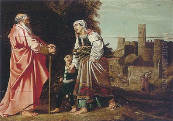 Elijah And The Widow Of Zarephath Oil Painting by Jan Pynas