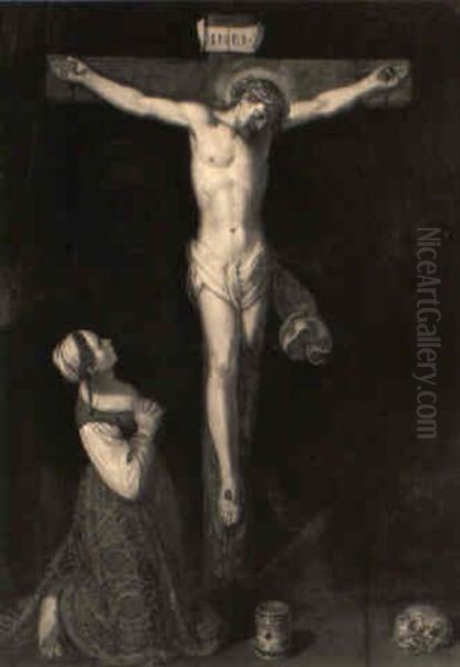 The Magdalen Kneeling At The Foot Of The Cross Oil Painting by Jan Pynas